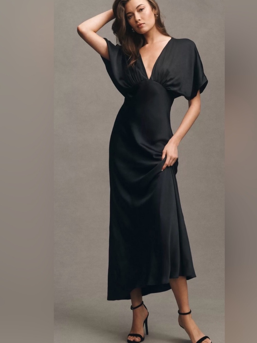 BHLDN Amelia Deep-V Flutter-Sleeve Satin A-Line Gown Size 2 Maxi Dress